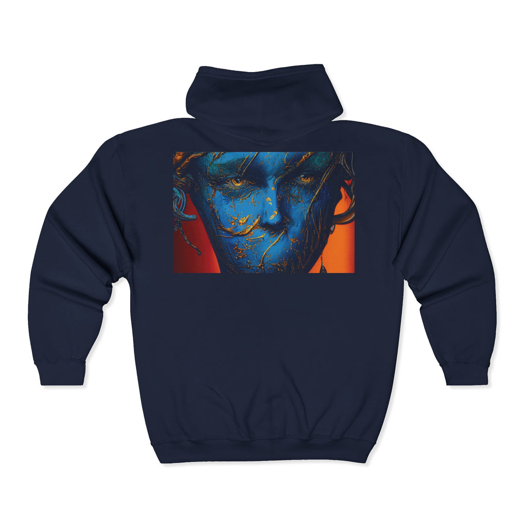 Blue Phantom Full-Zip Art Hoodie Sweatshirt