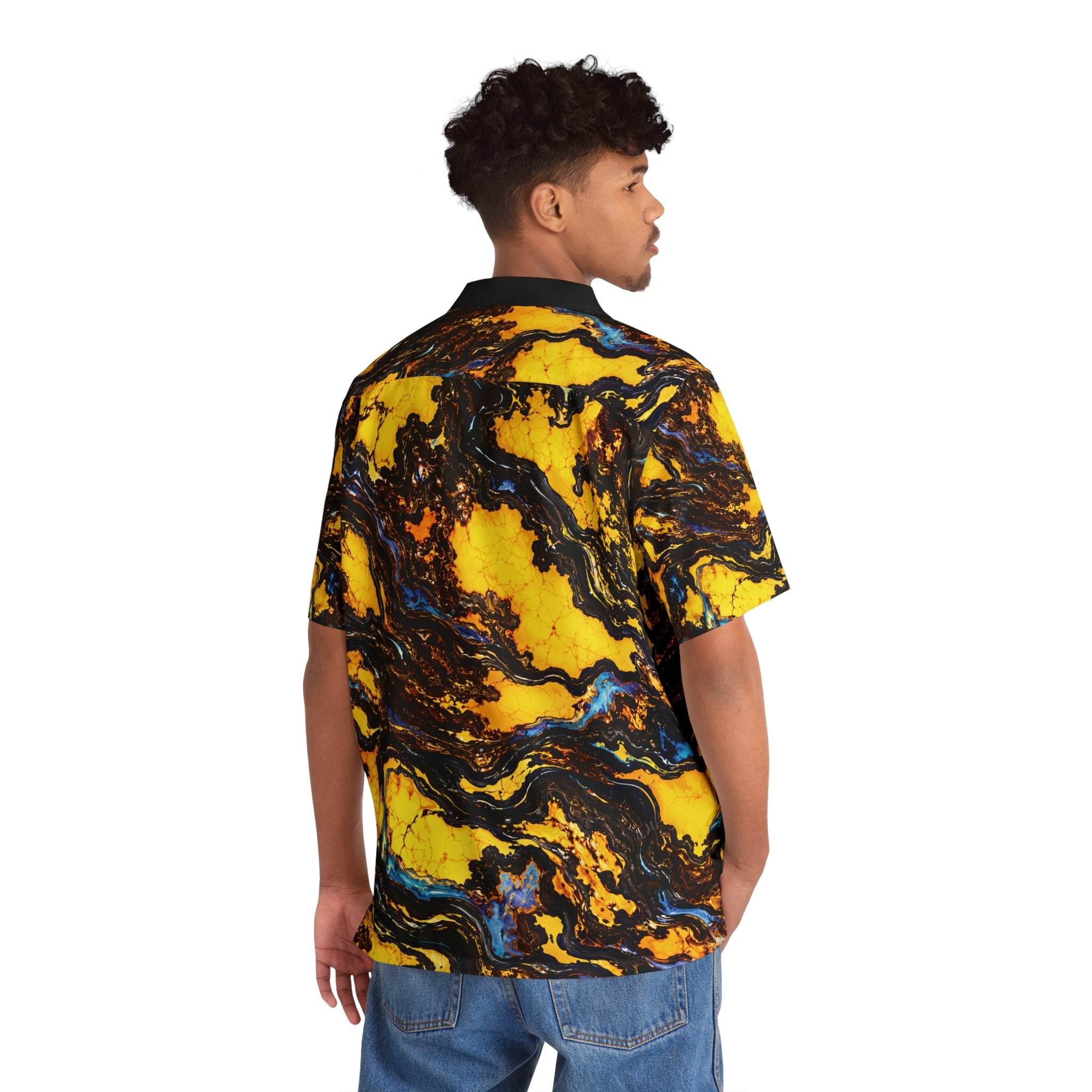 Not Just Another Product Yellow Blue Opal Pattern Hawaiian Shirt