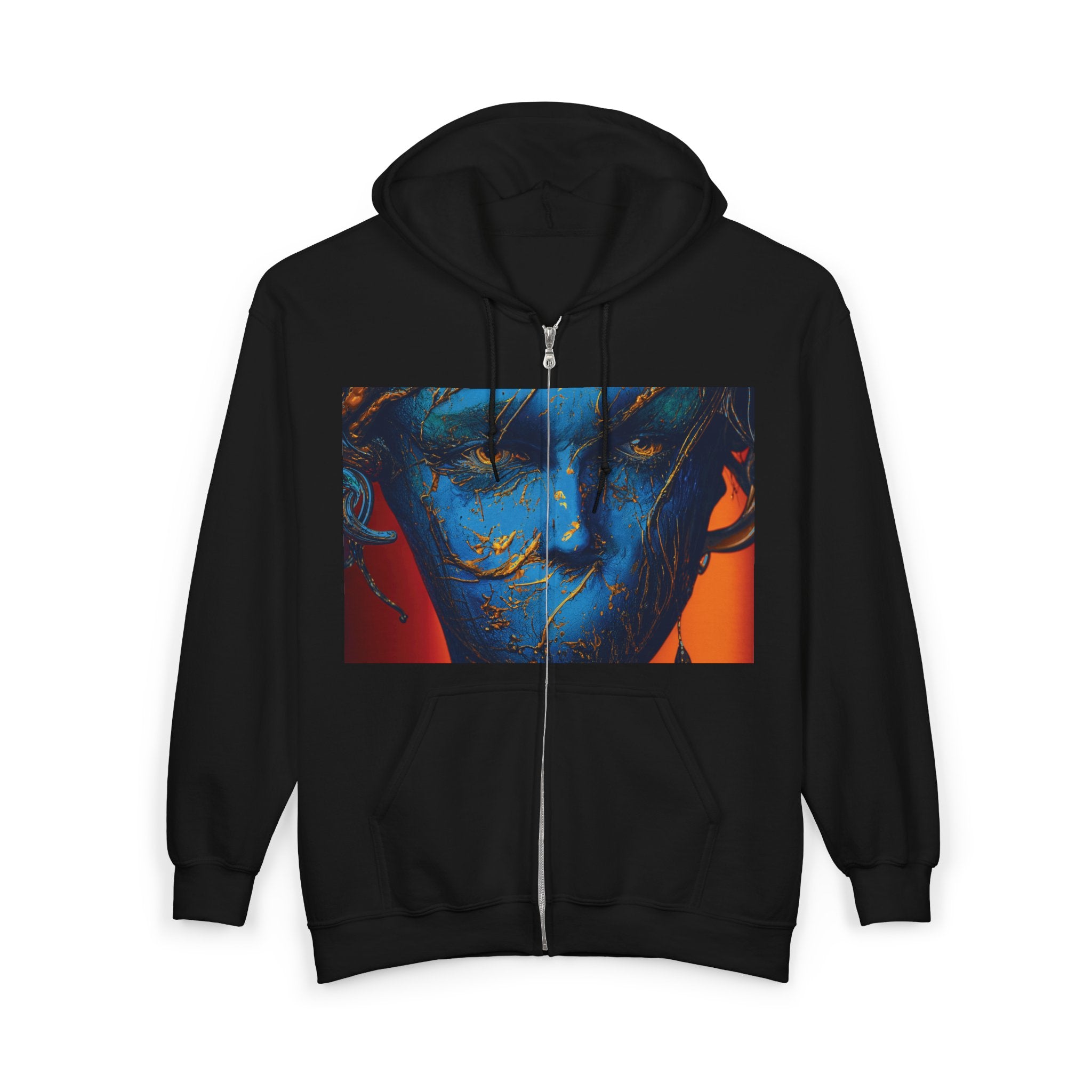 Blue Phantom Full-Zip Art Hoodie Sweatshirt