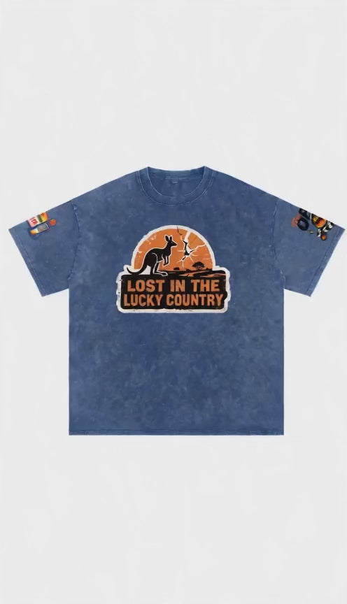 Not Expected Snow Washed Oversized Cotton T-Shirt Lost Signal Lucky Country Snow Wash Tee