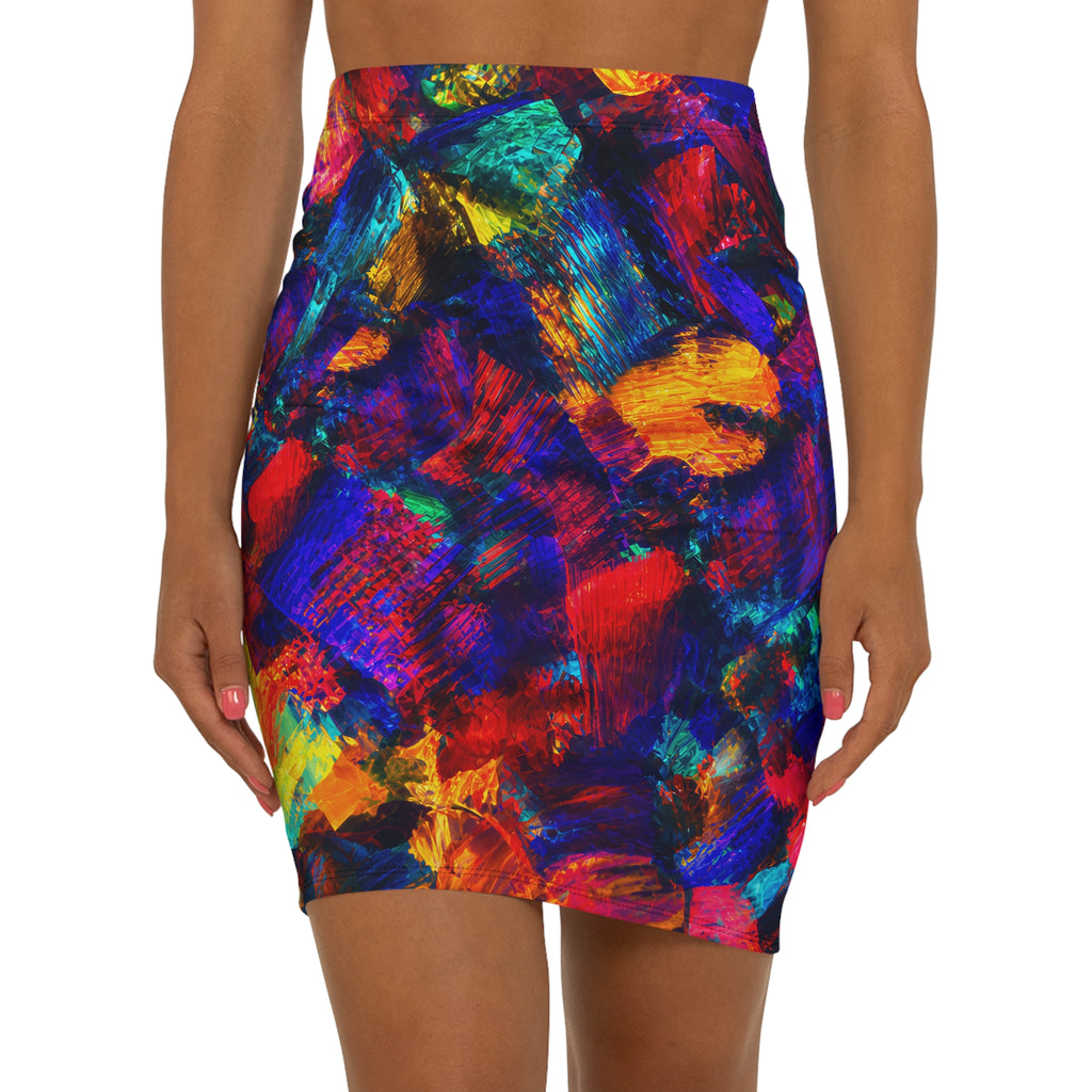 Pencil Skirt Opal Colorful Brushstroke Print