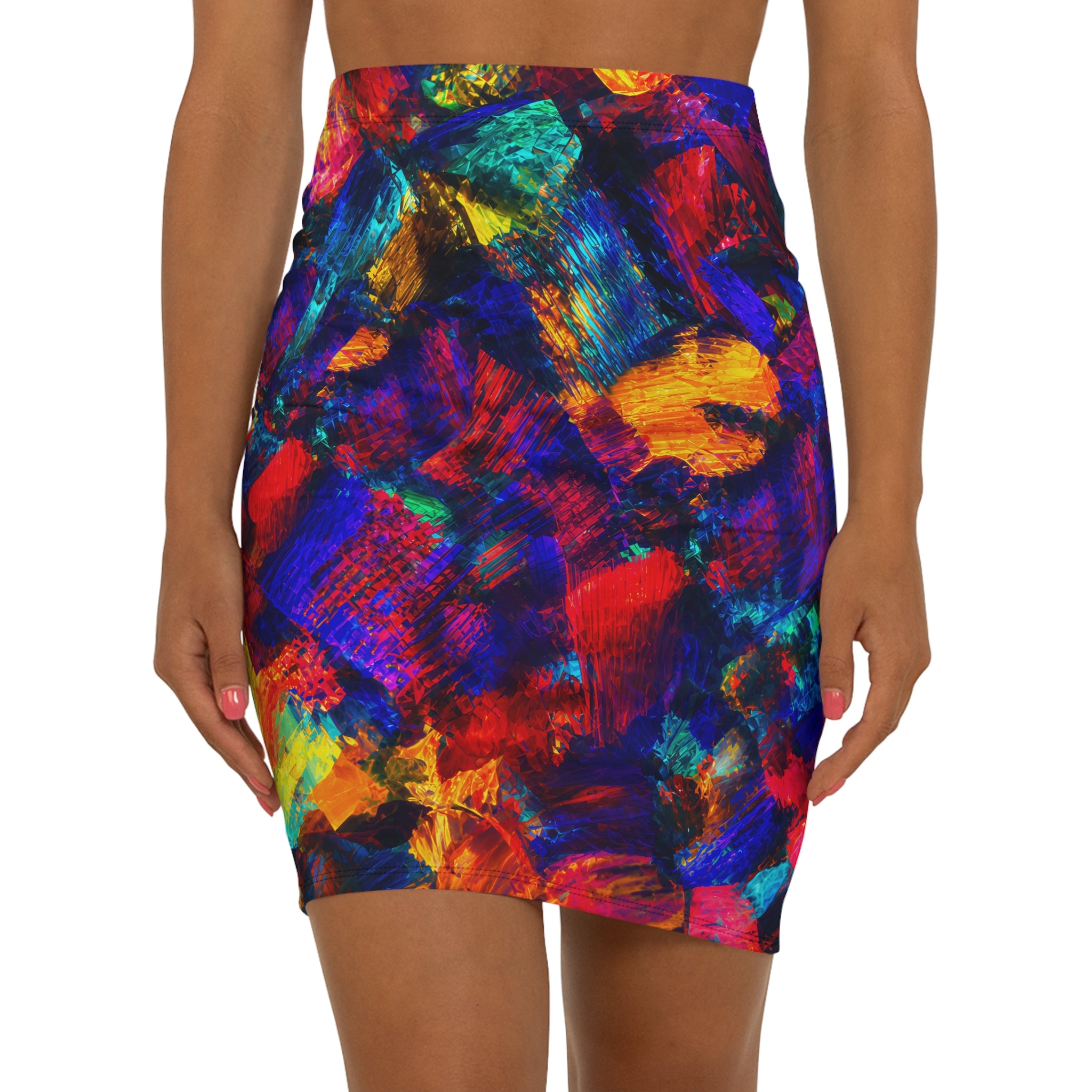 Pencil Skirt Opal Colorful Brushstroke Print
