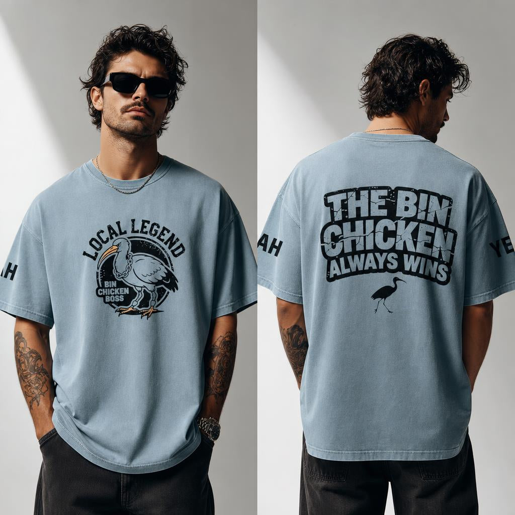 Not The Standard Snow Washed Oversized Cotton T-Shirt Bin Chicken Tee