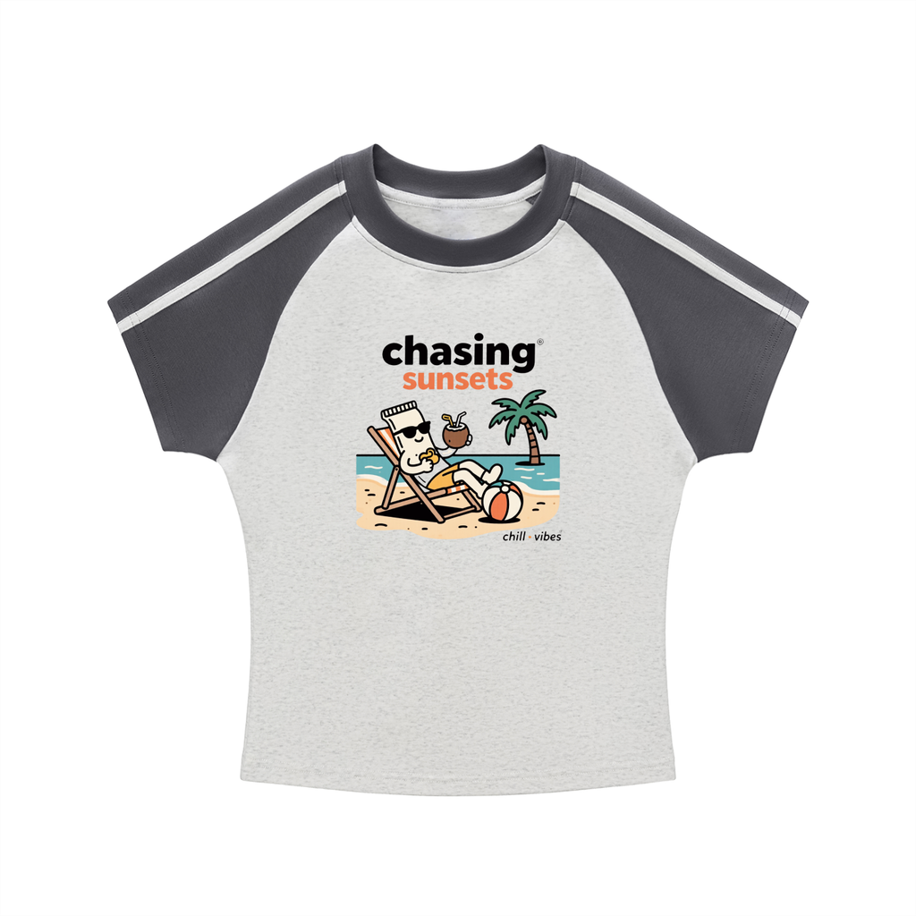 Not Mild Chasing Sunsets Contrast Stripes Bodycon Raglan Sleeve T-Shirt