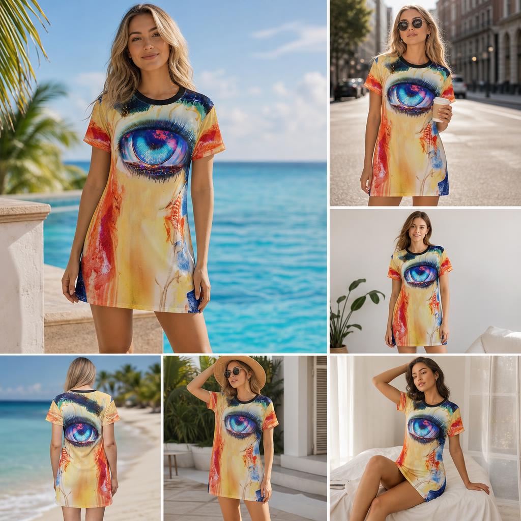 T-Shirt Dress, Not The Same Old Electric Opal Eye Tee