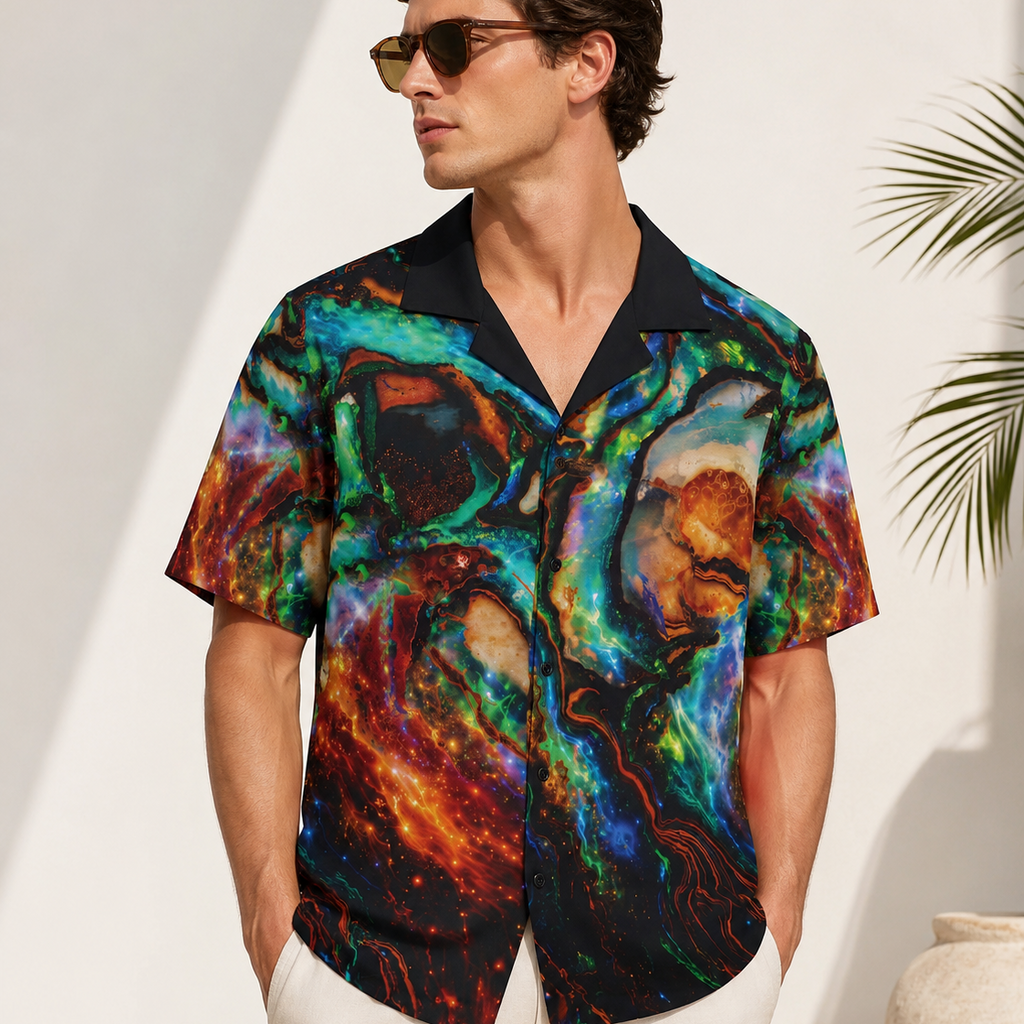 Not Asking Permission Galactic Marble Opal Hawaiian Camp Shirt