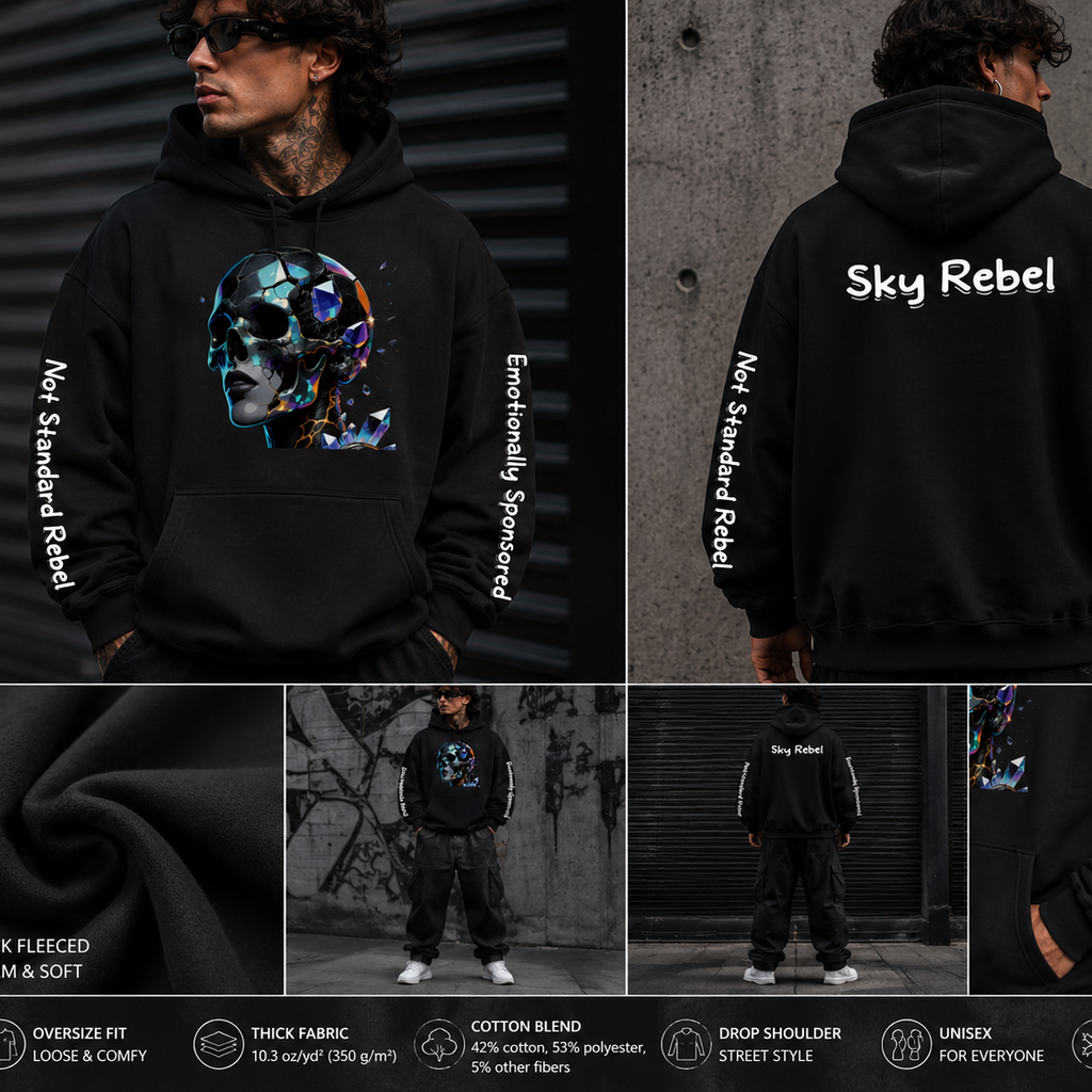 Not a Basic Sky Rebel Opal Skull Oversized Hoodie