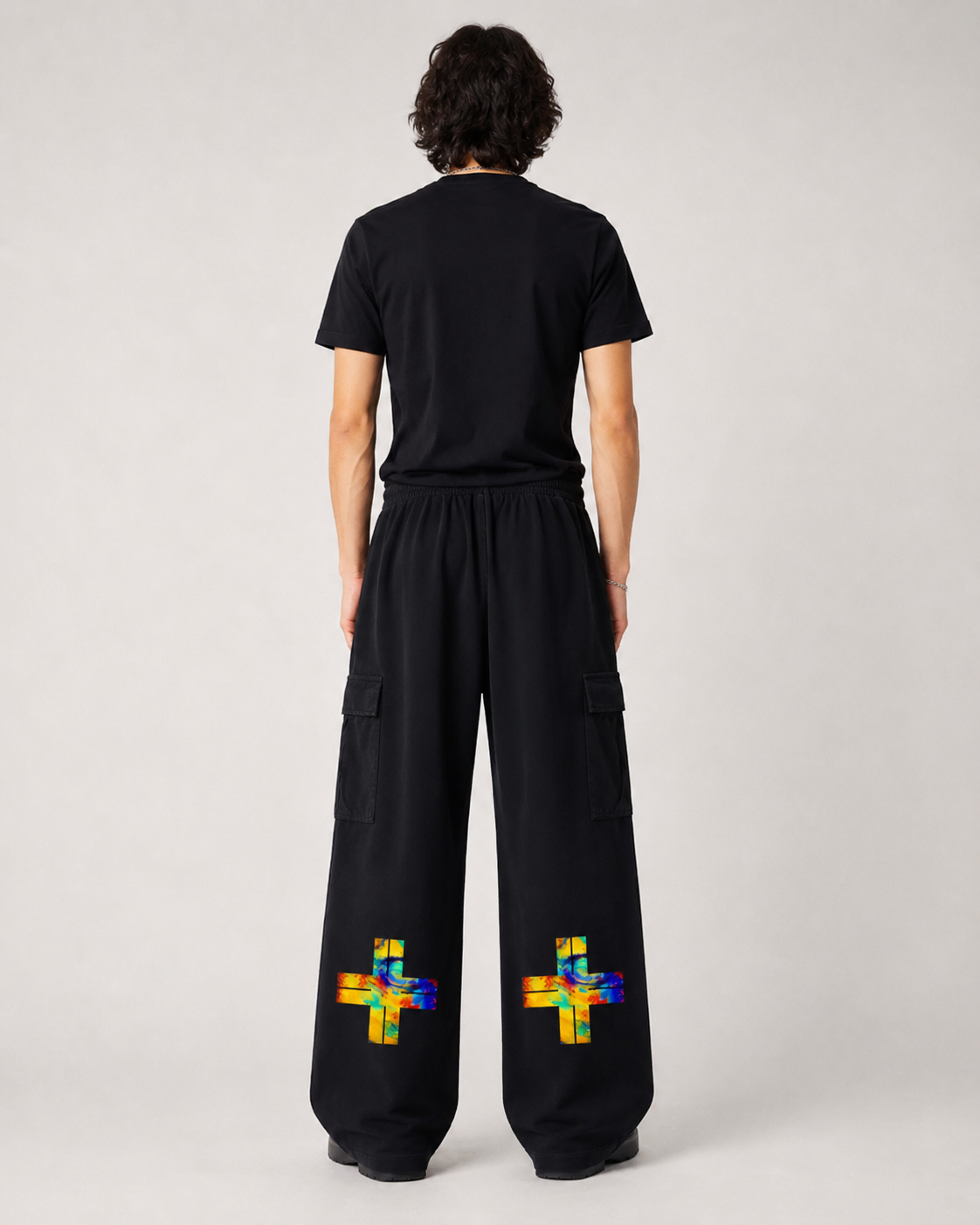 Not Following The Format Unisex Sunfade Washed Fleece Cargo Pants Opal Cross