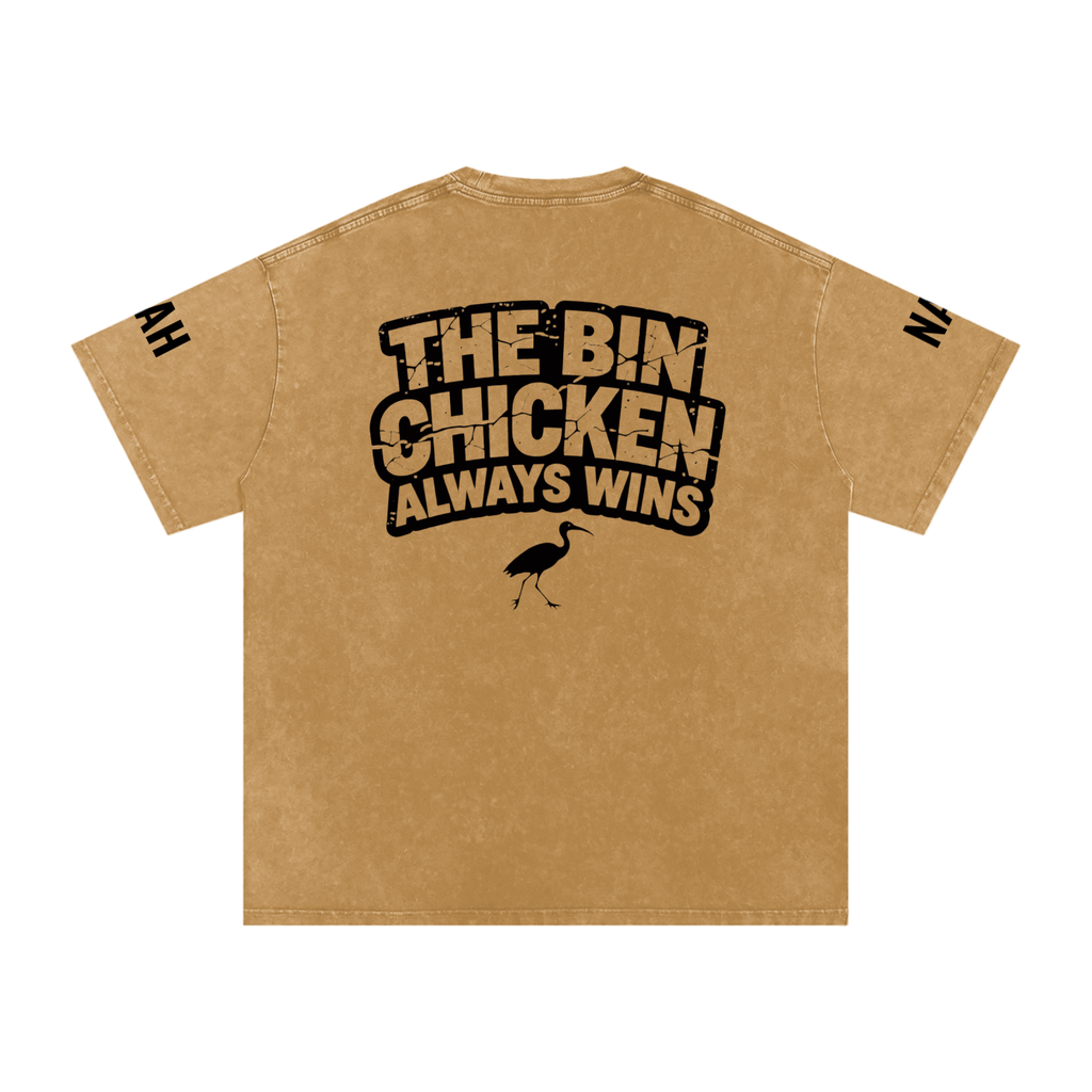 Not The Standard Snow Washed Oversized Cotton T-Shirt Bin Chicken Tee