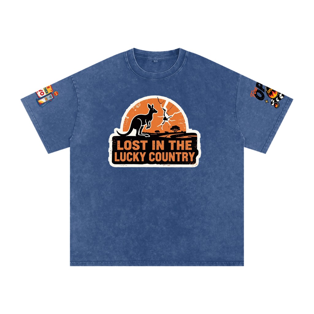 Not Expected Snow Washed Oversized Cotton T-Shirt Lost Signal Lucky Country Snow Wash Tee
