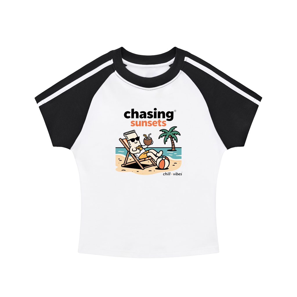 Not Mild Chasing Sunsets Contrast Stripes Bodycon Raglan Sleeve T-Shirt