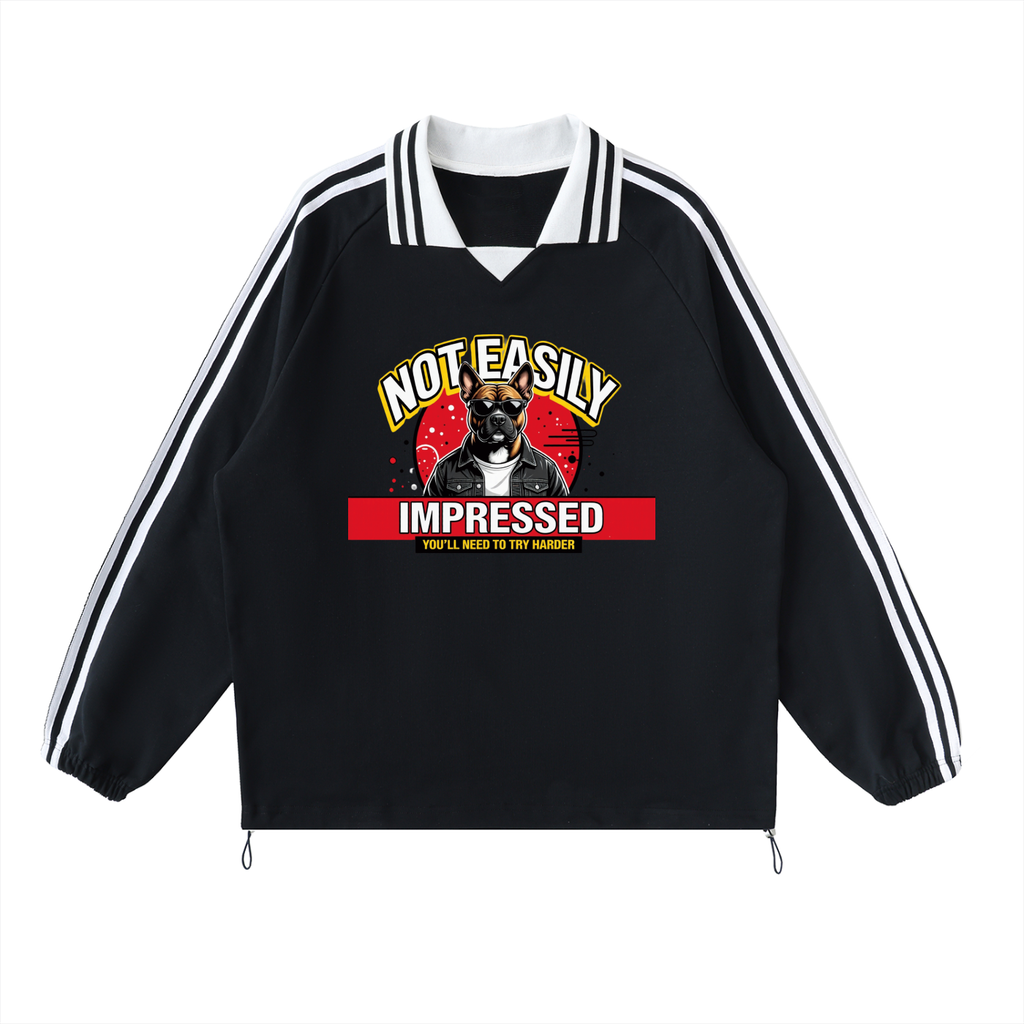 Sweatshirt, Not Easily Impressed – Unisex Contrast Stripe Lapel Sweatshirt