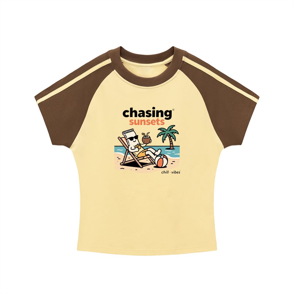 Not Mild Chasing Sunsets Contrast Stripes Bodycon Raglan Sleeve T-Shirt