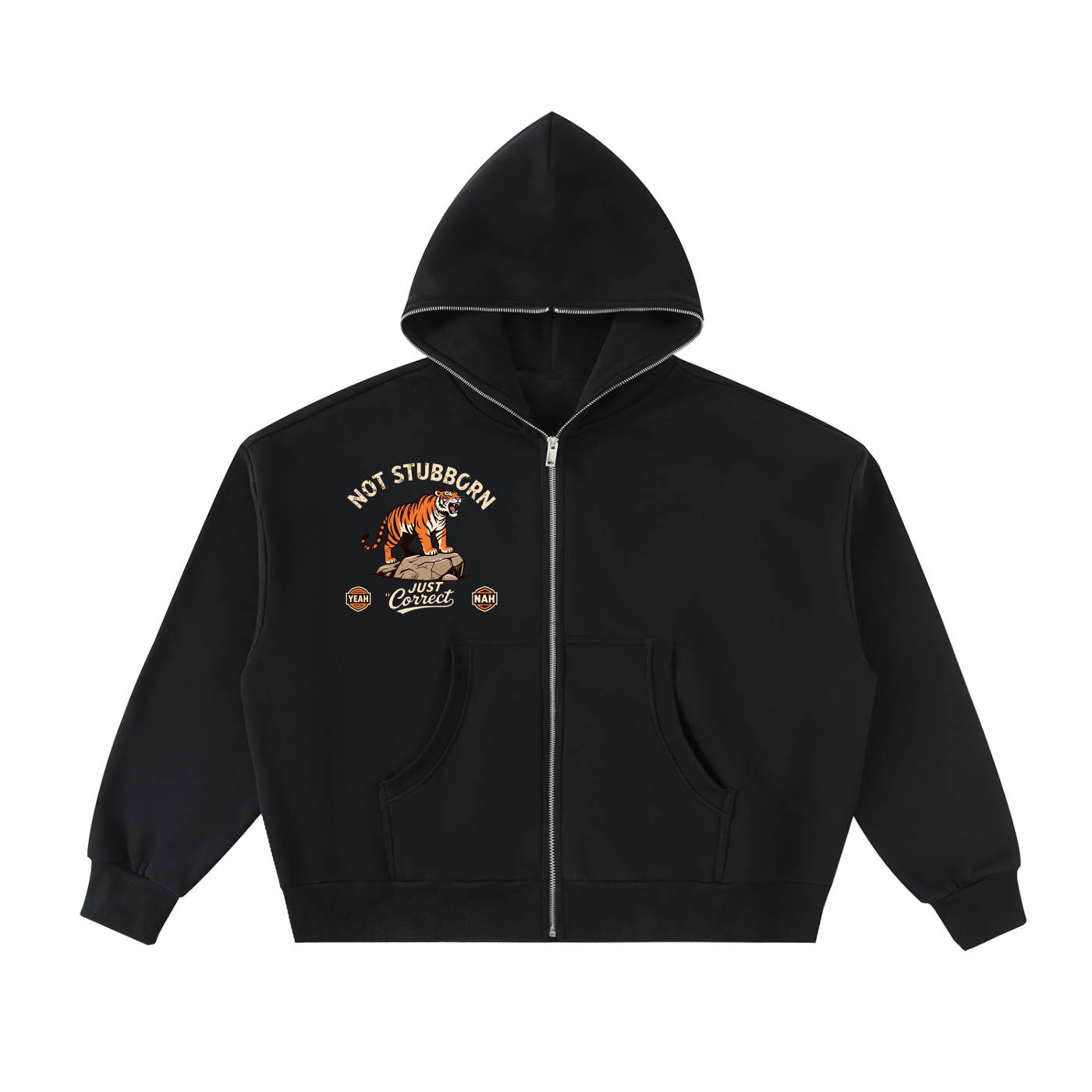 Fleeced Hoodie, Not Stubborn, Just Correct – Jungle Influence Full-Zip Boxy Hoodie
