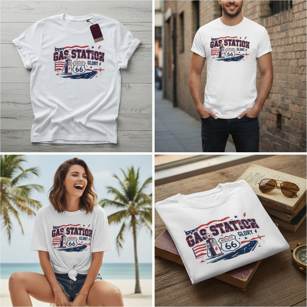 Not Basic Inventory Gas Station Glory Route 66 Stretch Tee Unisex Heavyweight Slim Fit T-Shirt