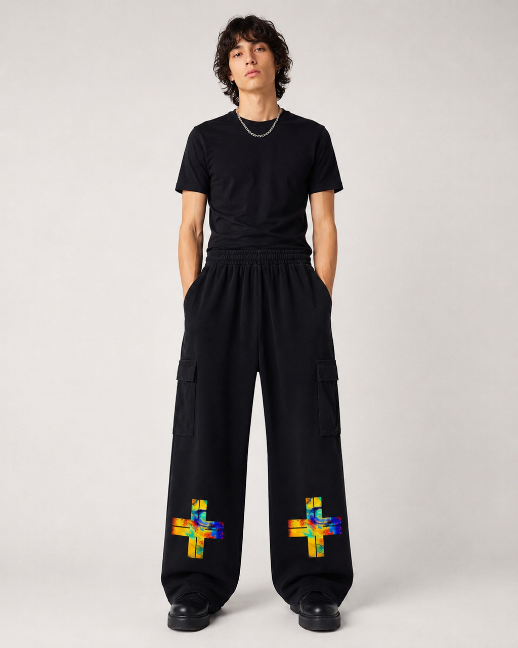 Not Following The Format Unisex Sunfade Washed Fleece Cargo Pants Opal Cross