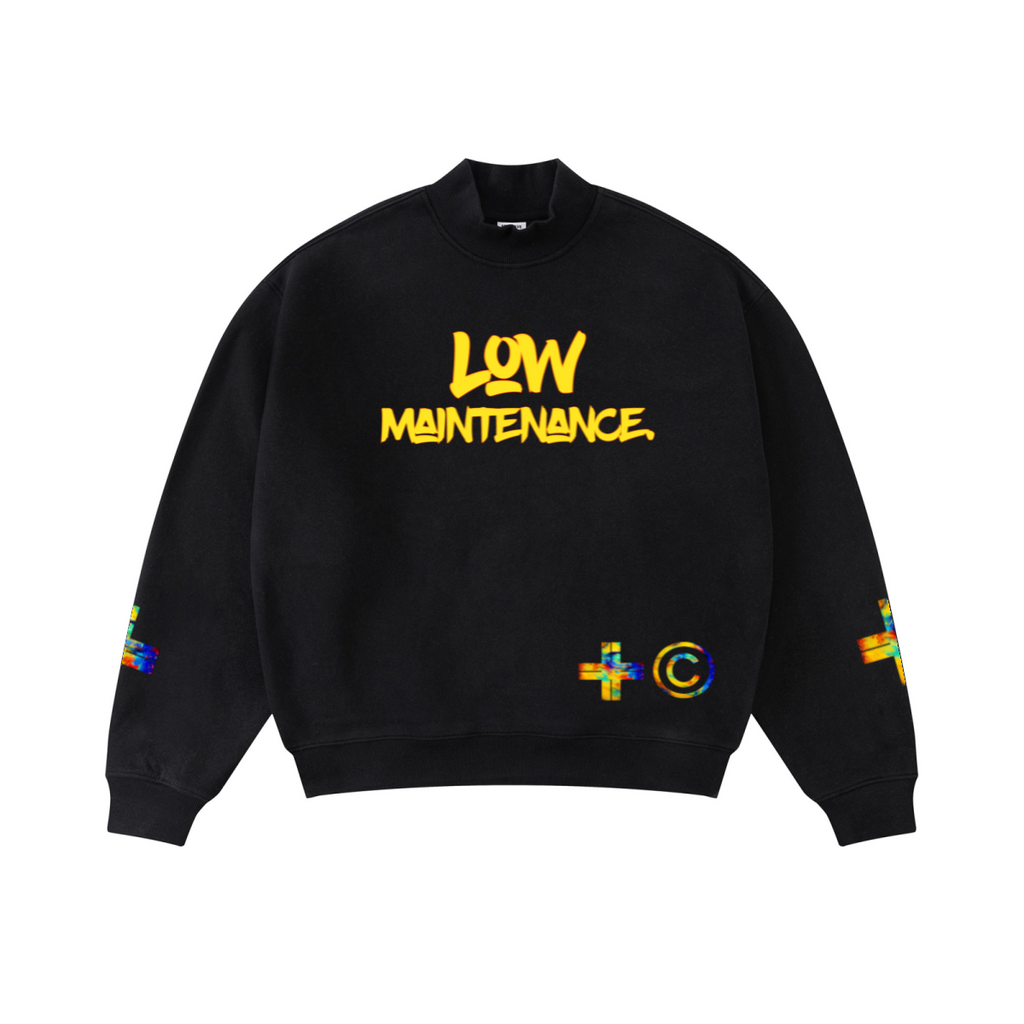 370GSM  Unisex Raw-Edge Ripped French Terry PP-Sprayed Sweatshirt Black