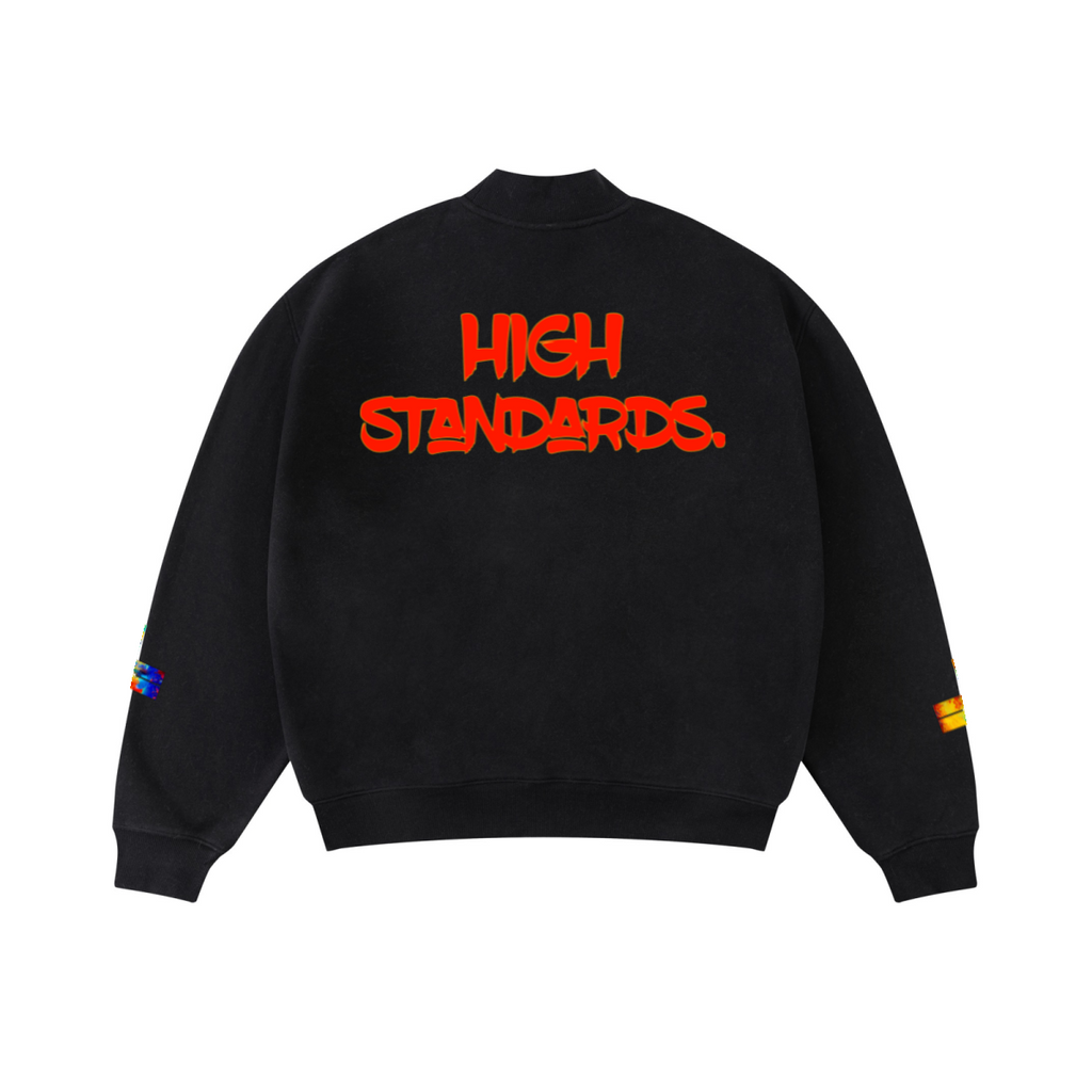 370GSM  Unisex Raw-Edge Ripped French Terry PP-Sprayed Sweatshirt Black