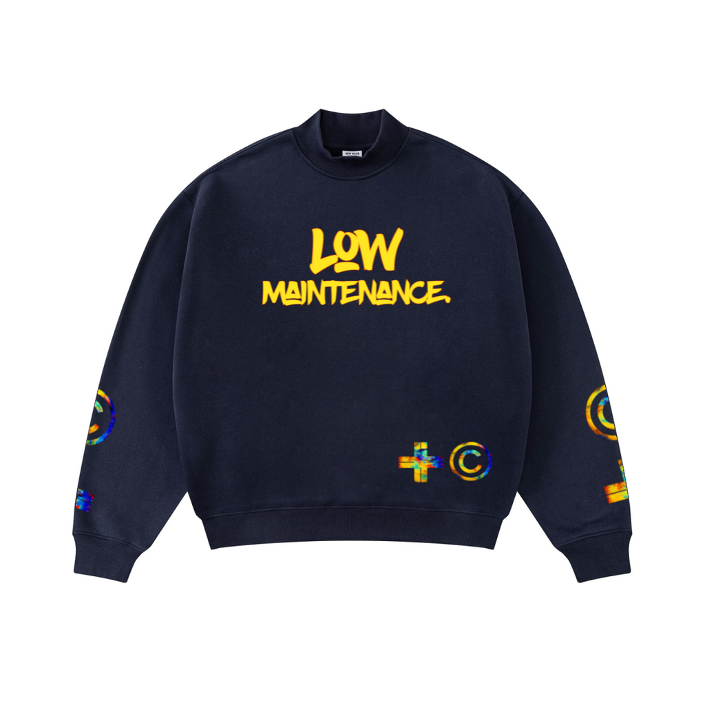 370GSM  Unisex Raw-Edge Ripped French Terry PP-Sprayed Sweatshirt Midnight Blue
