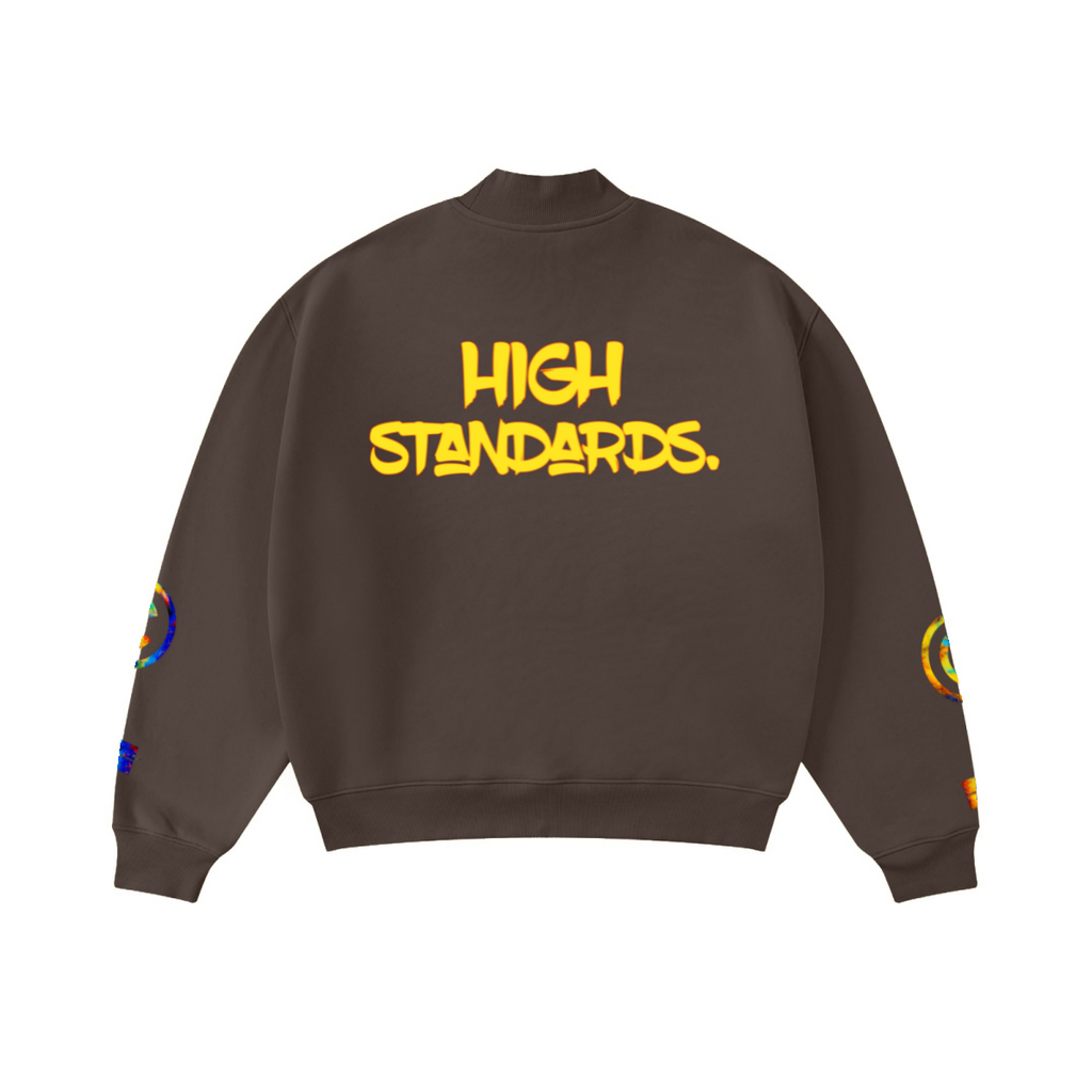 370GSM  Unisex Raw-Edge Ripped French Terry PP-Sprayed Sweatshirt Brown