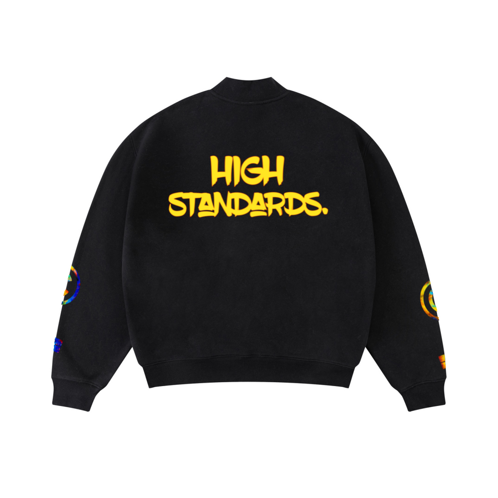 370GSM  Unisex Raw-Edge Ripped French Terry PP-Sprayed Sweatshirt Black