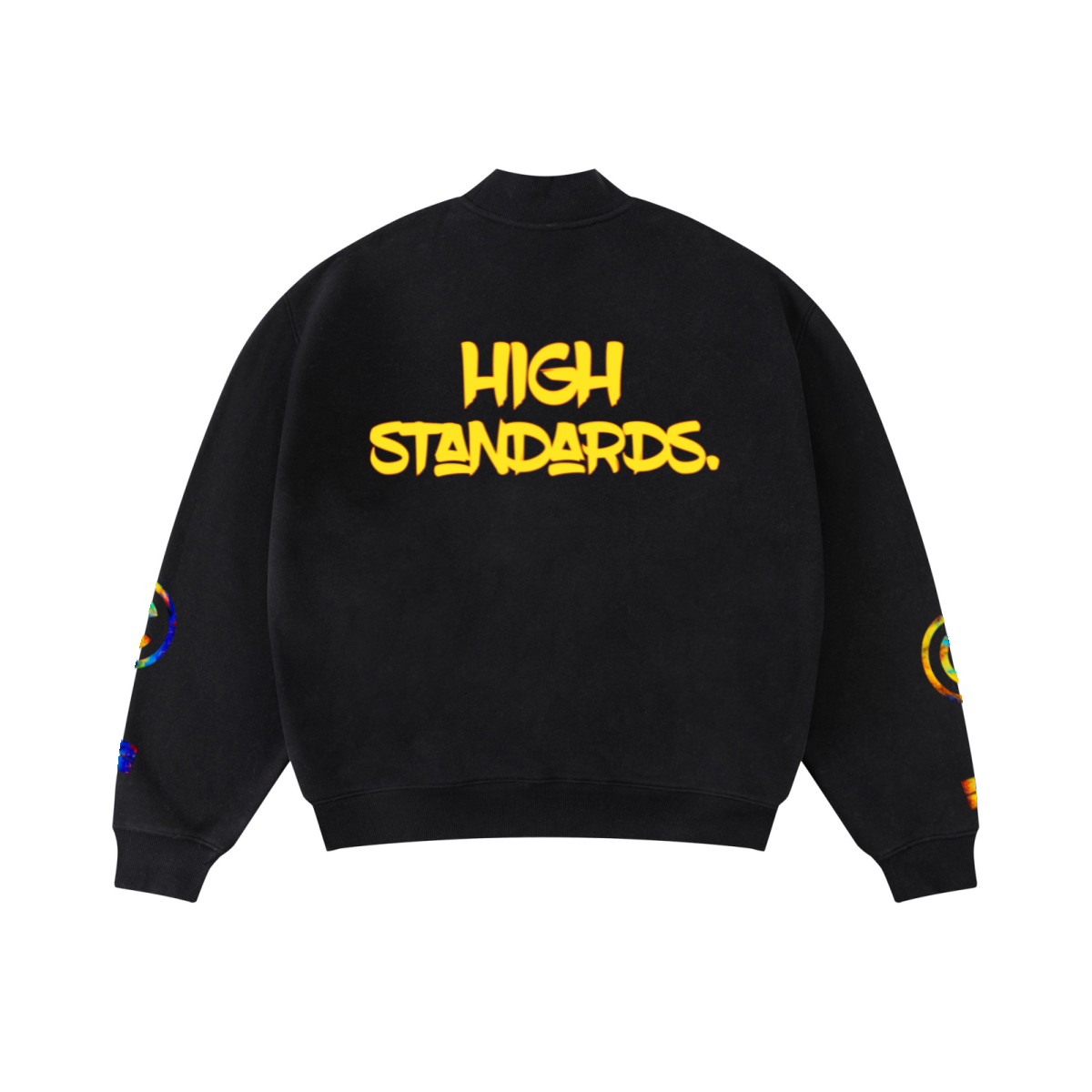 370GSM  Unisex Raw-Edge Ripped French Terry PP-Sprayed Sweatshirt Black