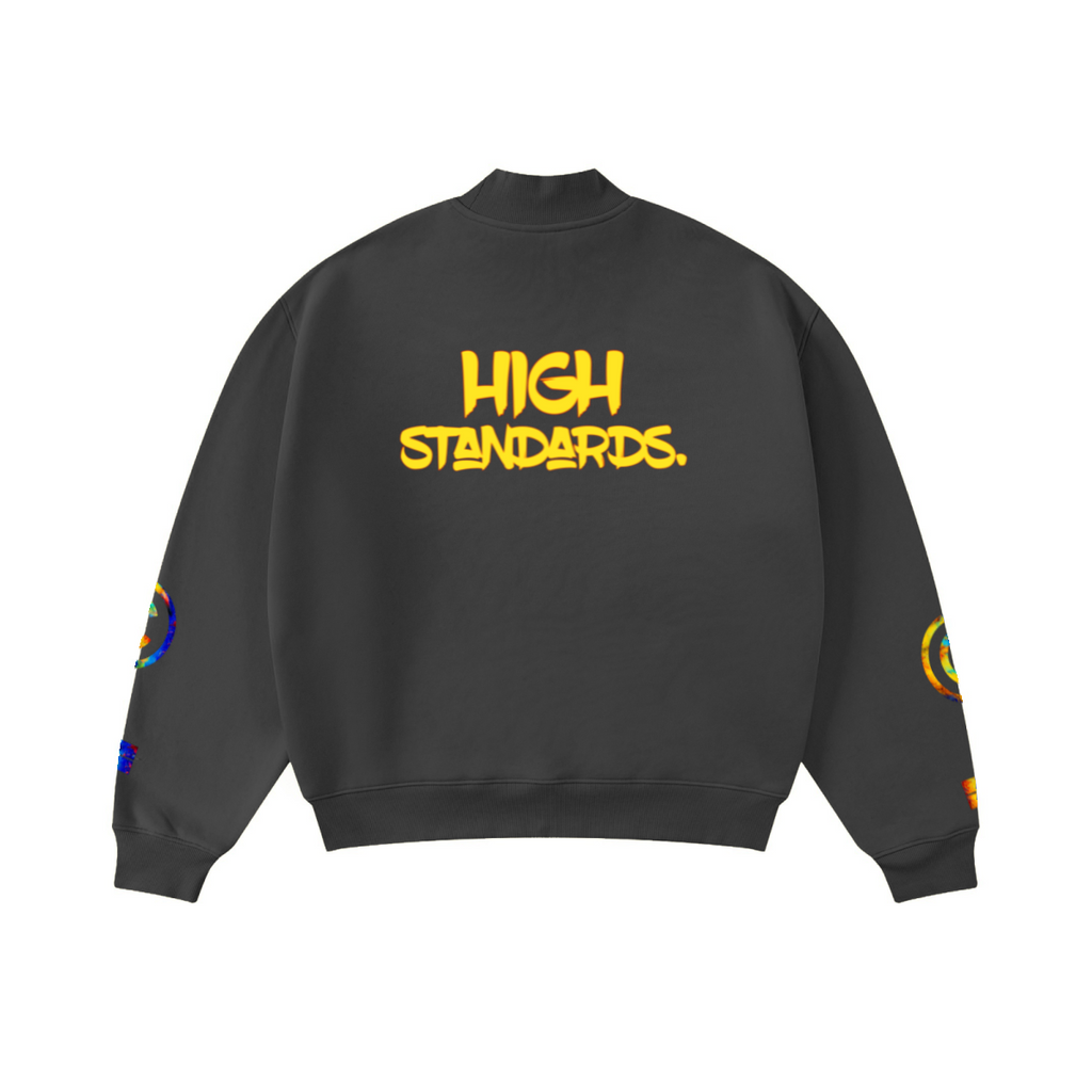 345GSM Men's Relaxed-Fit Fleece-Lined Mock-Neck Sweatshirt Dark Grey