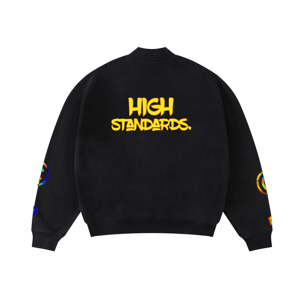 345GSM Men's Relaxed-Fit Fleece-Lined Mock-Neck Sweatshirt Black